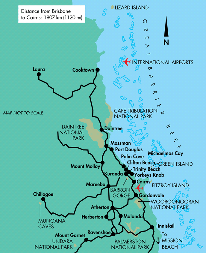 Map of Cairns to Cooktown