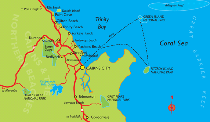 Cairns Ferries and Beaches Map