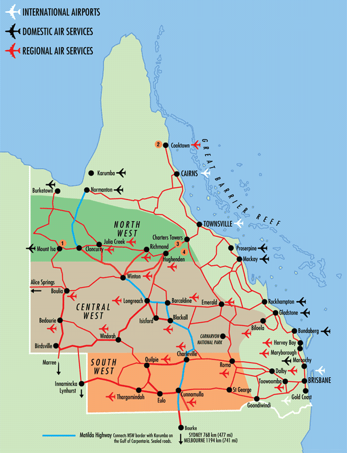 Queensland Airports Map  Queensland Australia